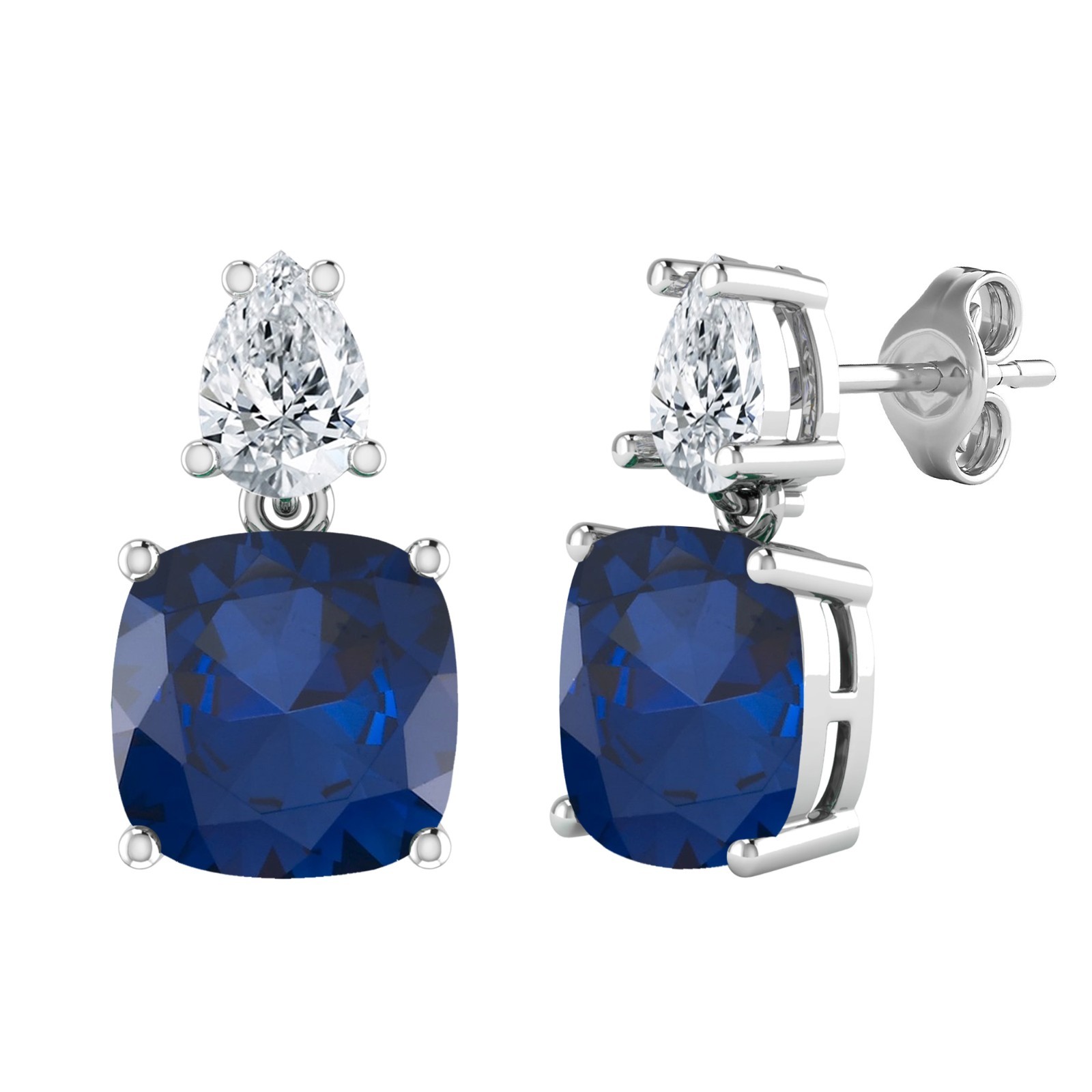 11.16 Ctw Cushion Cut Created Sapphire & Genuine Topaz Earrings 14k Gold Plated