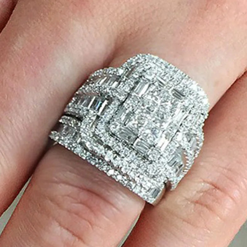 White Gold Diamond Ring Women’s Baguette Cut D Color Wedding Jewelry