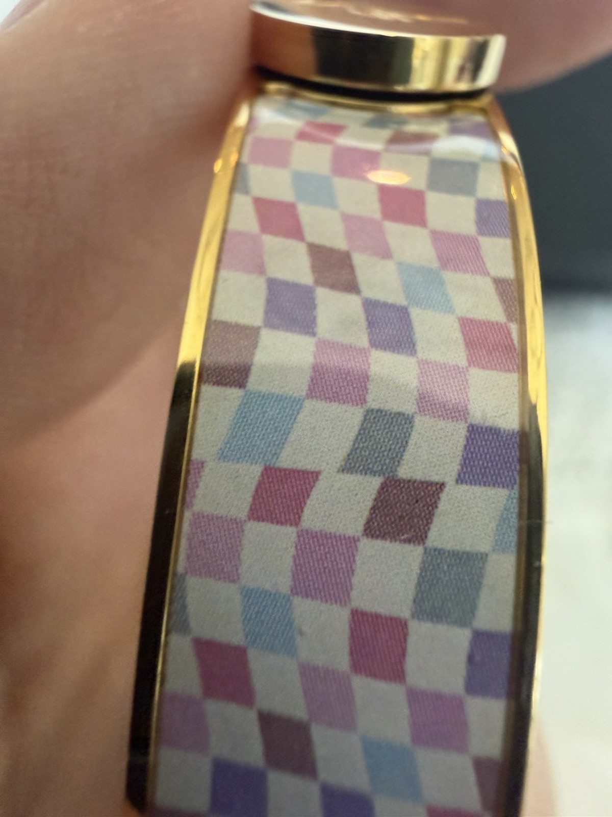 TALIDARA Multicolor Enamel Checkered Gold-Tone Hinged Bangle Cuff Bracelet
