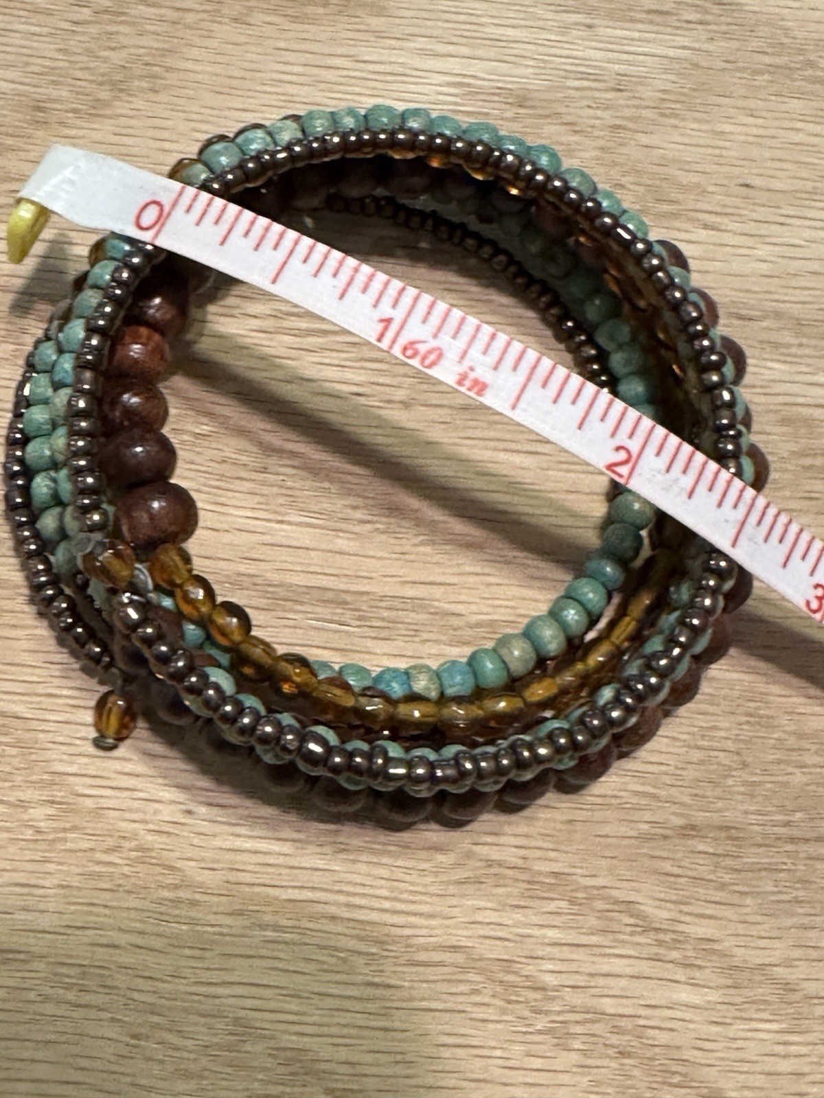 Boho Beaded Wrap Memory Wire Bracelet Multi Color Stacked Earthy Brown