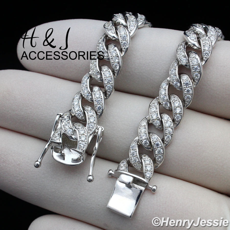 7.5″-11″MEN 925 STERLING SILVER ICY CZ 8MM MIAMI CUBAN CURB CHAIN BRACELET*SB11