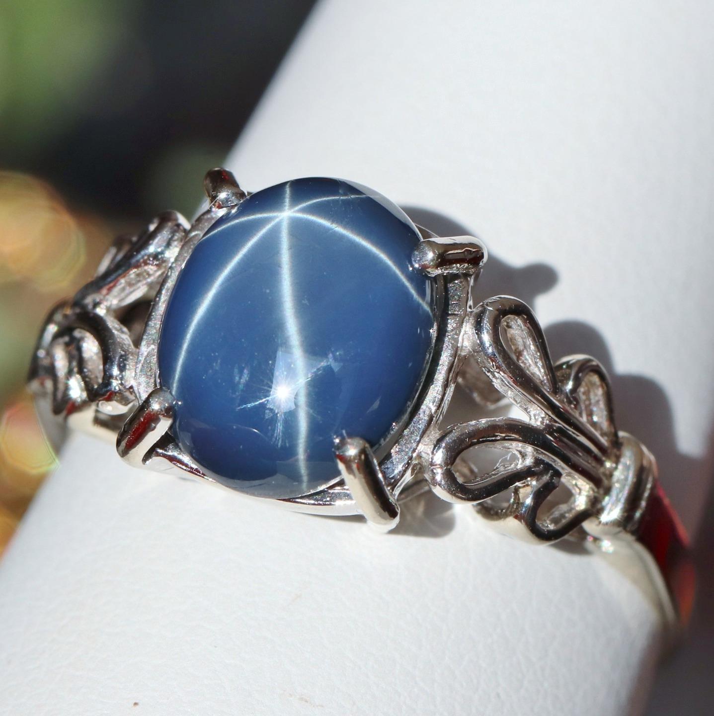10k white gold ring 2.5ct natural blue star diffused sapphire sz 9 antique 3.4gr