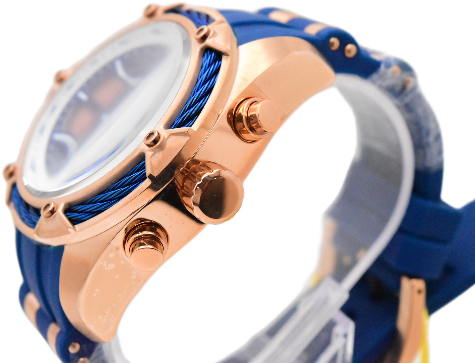 Invicta Bolt Men’s 52mm Rose Gold Blue Cable Silicone Chronograph Watch 31434