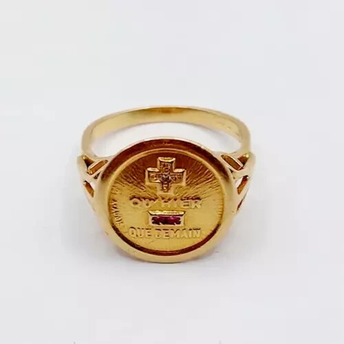 0.20Ct Baguette Lab Created Ruby Love medal AUGIS Ring 14K Yellow Gold Plated