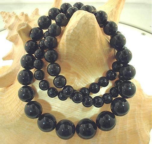 7-15MM GRADUATED ONE-STRAND ROUND GENUINE BLACK CORAL BALL BEAD NECKLACE 25″ #1