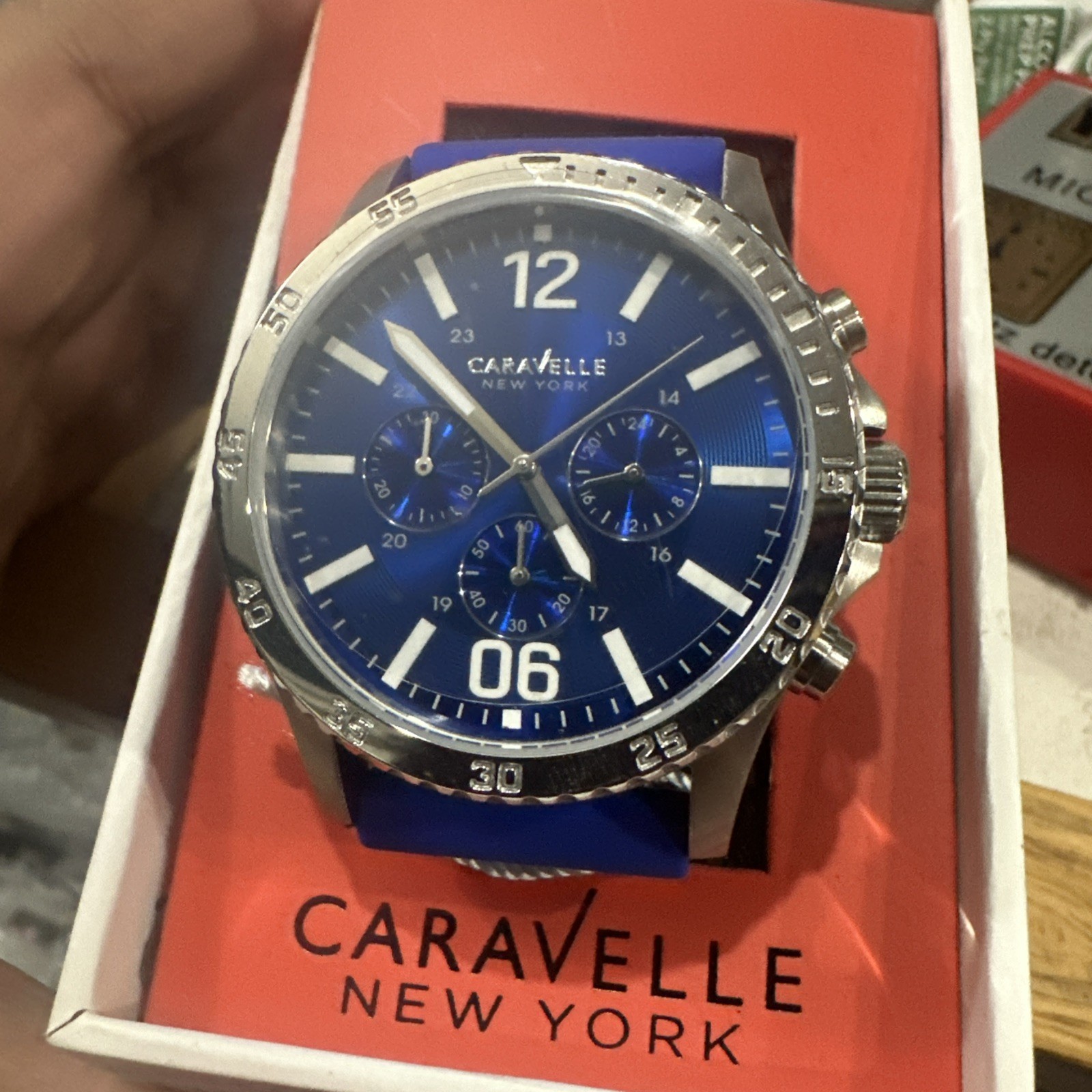Works Caravelle New York Men’s Watch Logan Collection 44mm Blue Dial Blue Strap