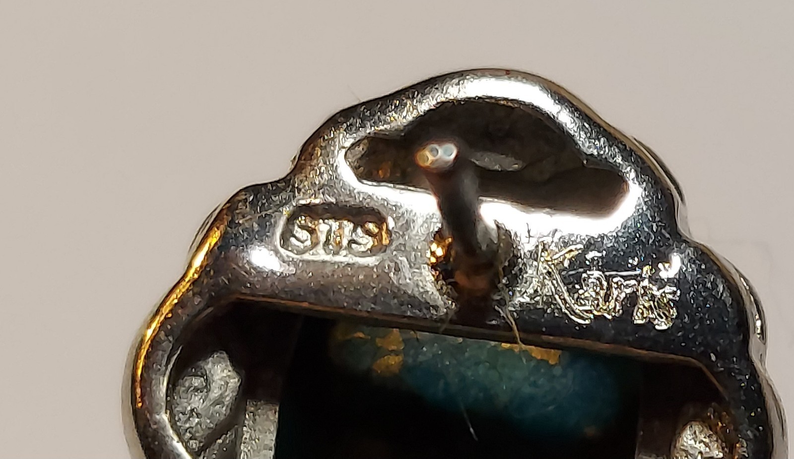 STS Karis Blue Mojave Turquoise & Rhinestones Pierced Earrings Signed Silvertone