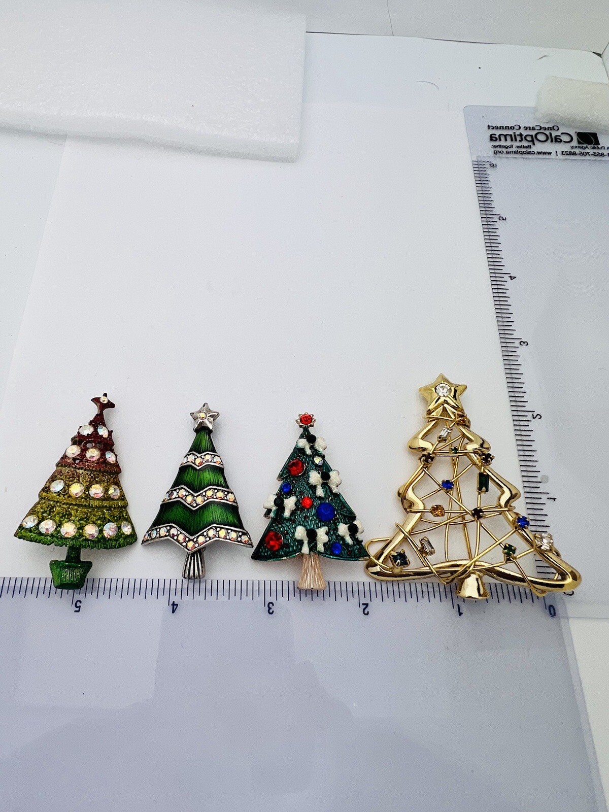 New High Quality Holiday Christmas Tree Brooch Pin 4PC LOT BUNDLE Enamel Crystal