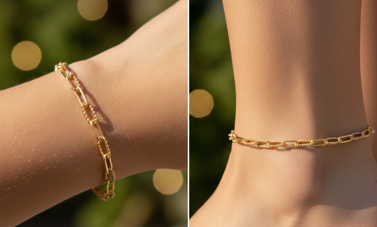 Stylish 14K Gold Plated Bracelet Set | Designer Paperclip Link Chain Jewelry