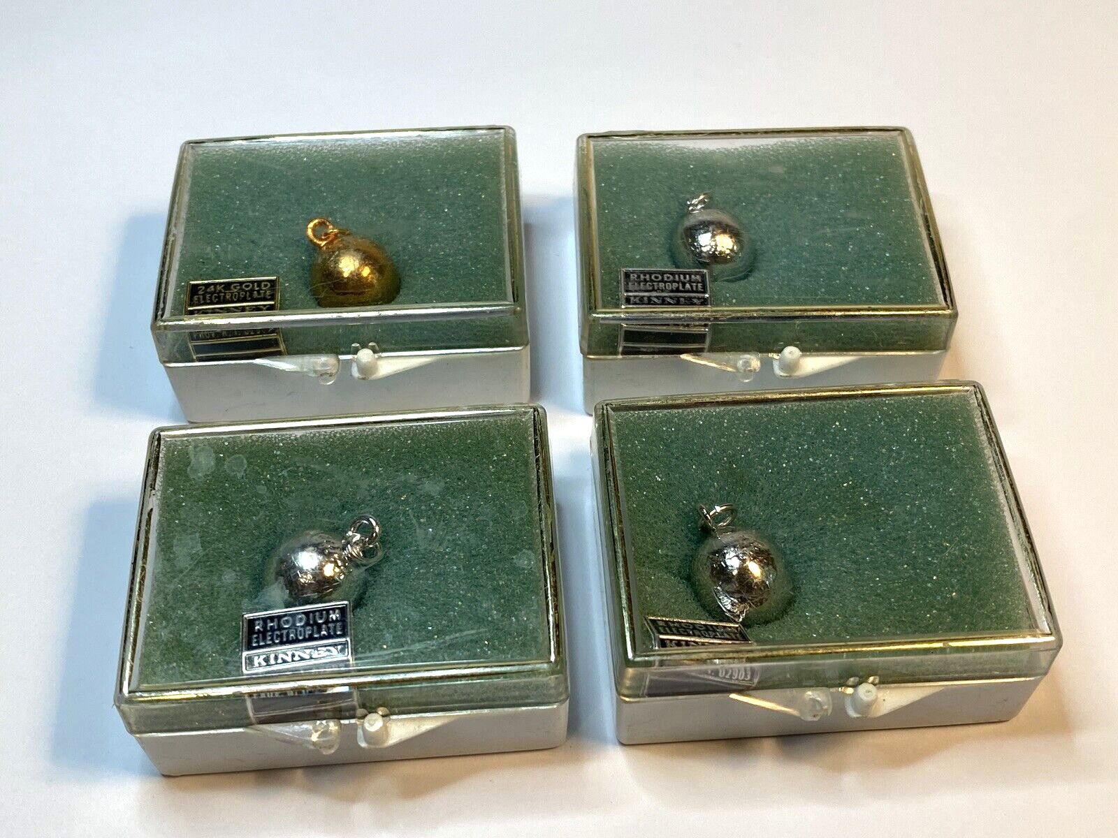 Lot of 4 Kinney Rhodium and 24k Gold Electroplate Balls Charms