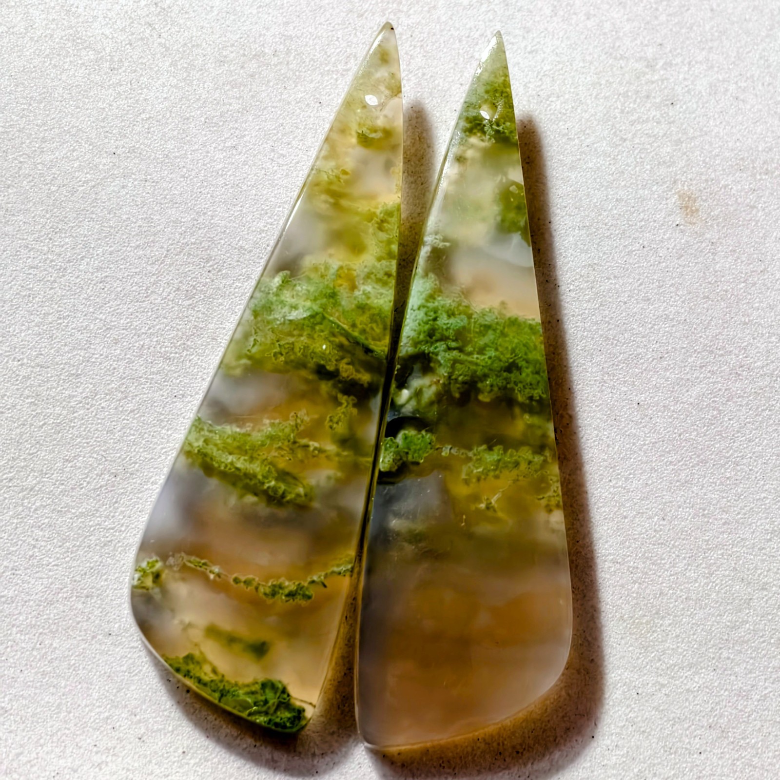 56 Cts Natural Moss Agate Drilled Match Pair Cabochon Gemstone 51.9 X 15.2 MM