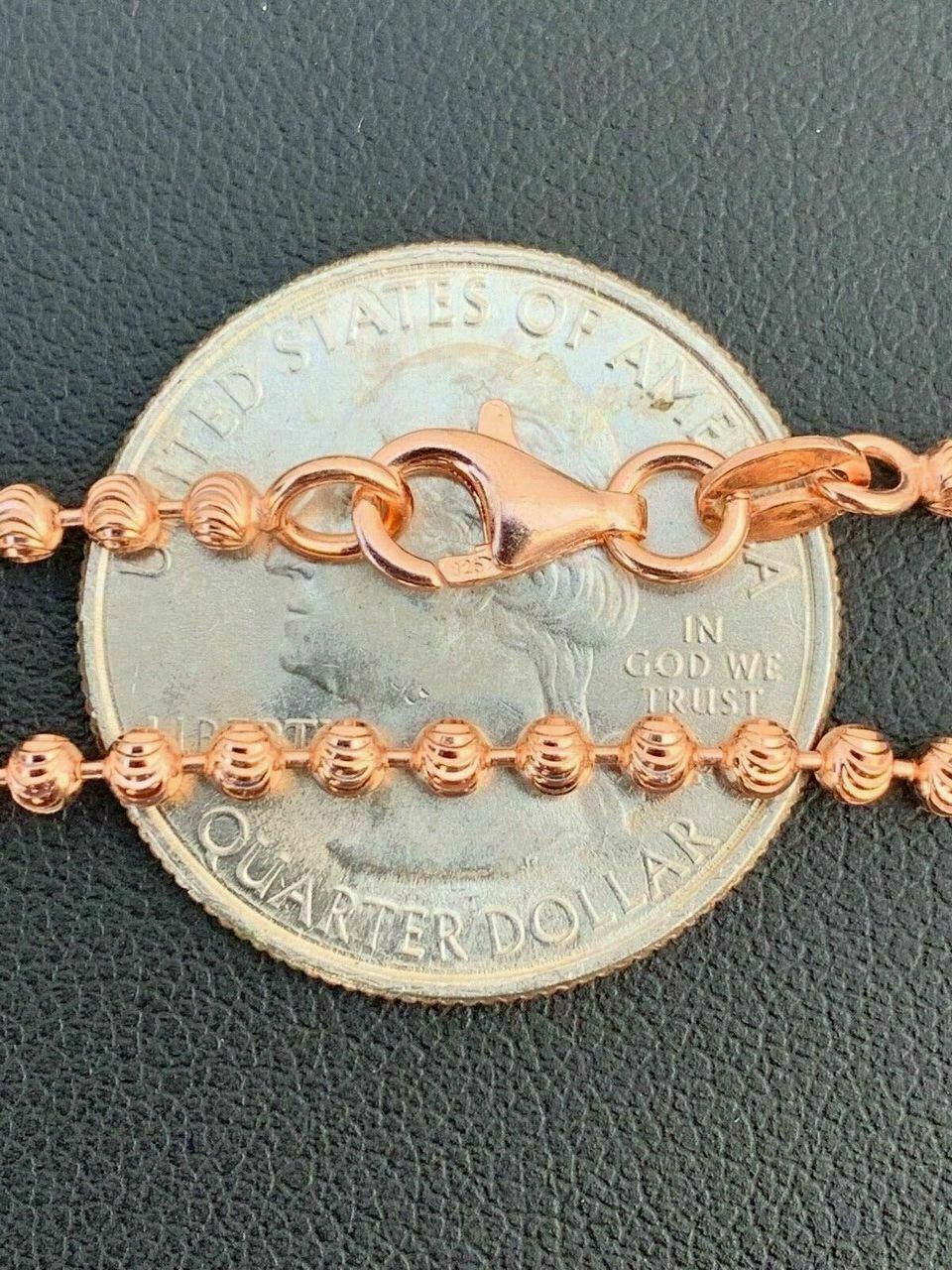 14k Rose Gold Plated Solid 925 Silver Ball Moon Diamond Cut Chain ITALY 2.5mm
