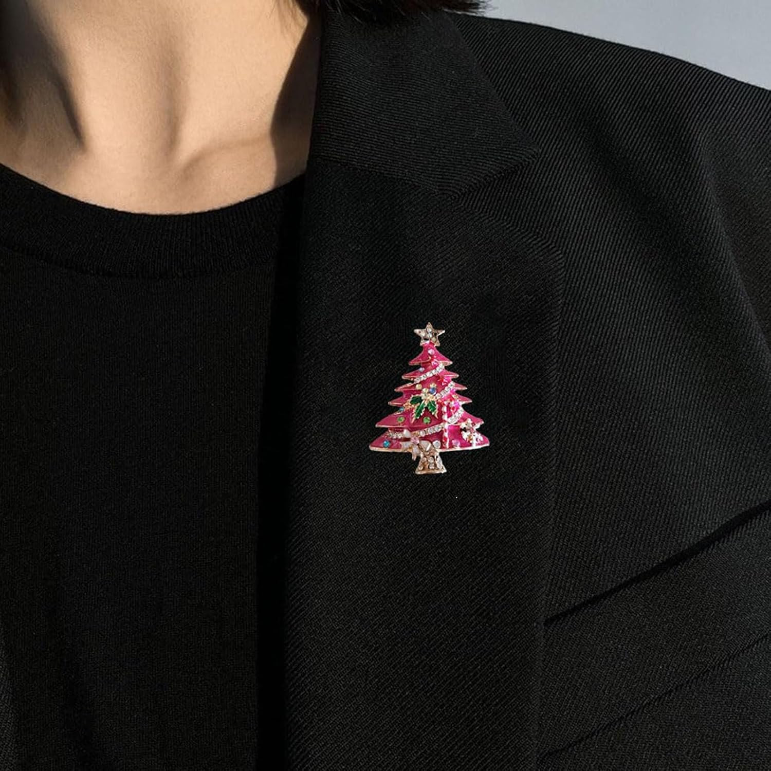 Broche arbol navidad rosa vintage pin sombrero brillante accesorio para mujer