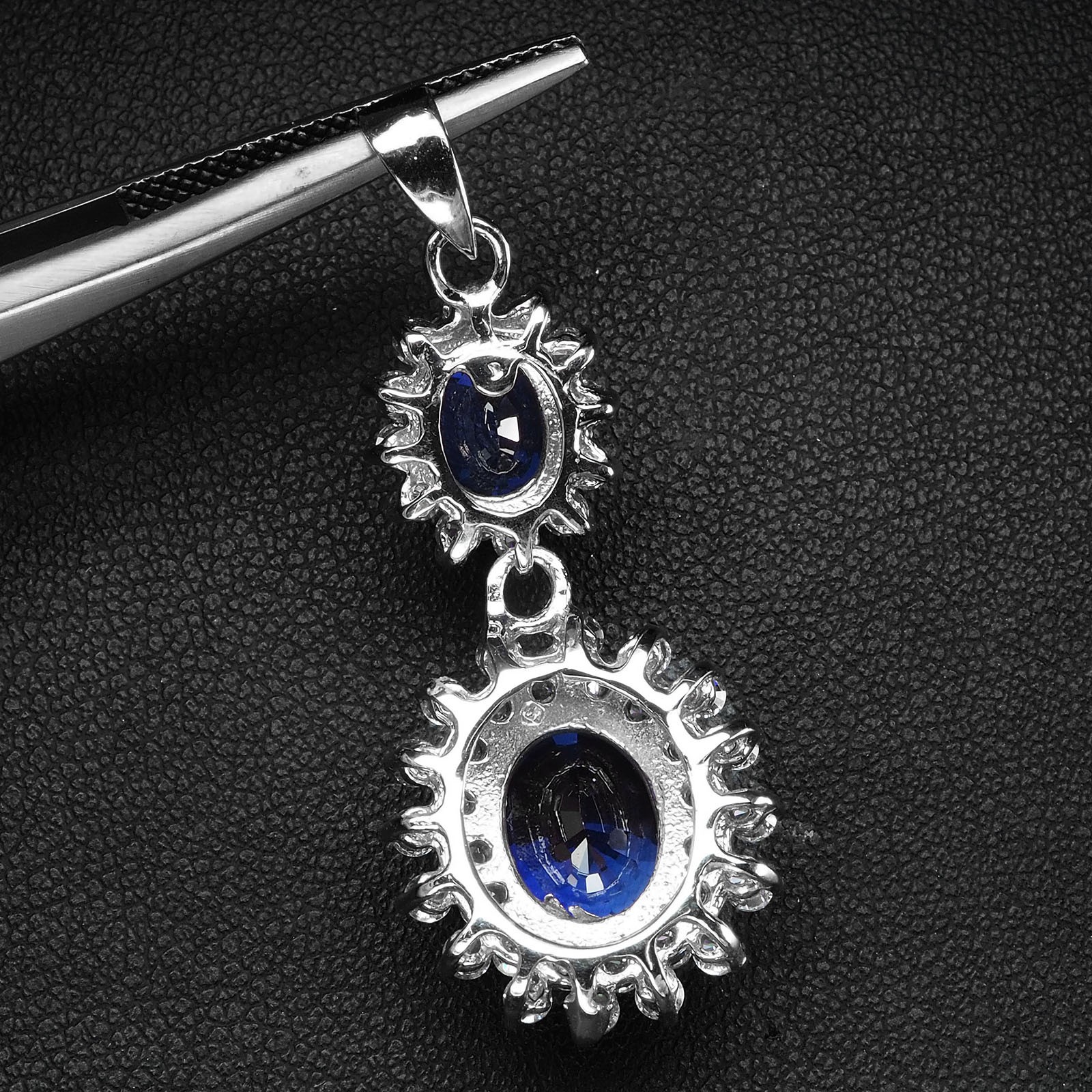 Elegant Vivid Blue Sapphire 8.85Ct 925 Sterling Silver Two Stone Floral Pendants