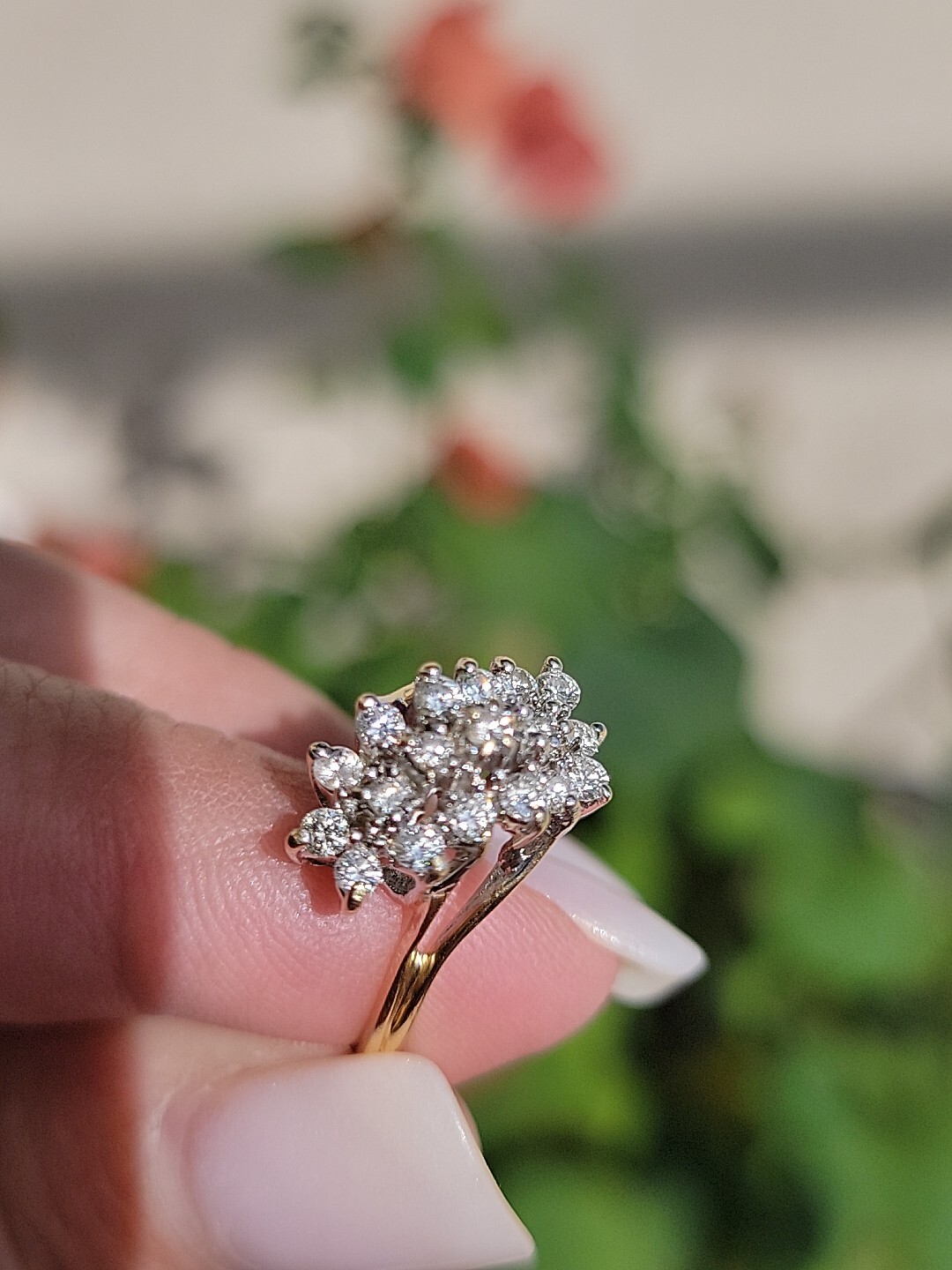 Diamond Waterfall Cluster Cocktail Ring 4.40 Grams 14k Gold .50 In Diamonds