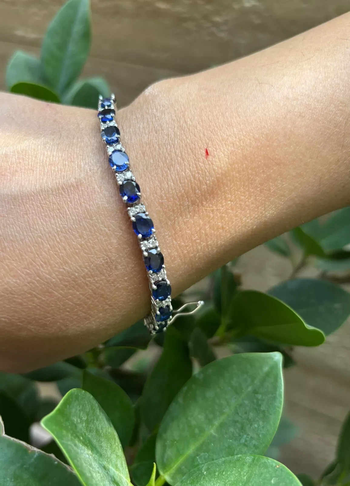 14.00 Ct Oval Natural Sapphire Diamond Tennis Bracelet 14K White Gold 7.5 Inch