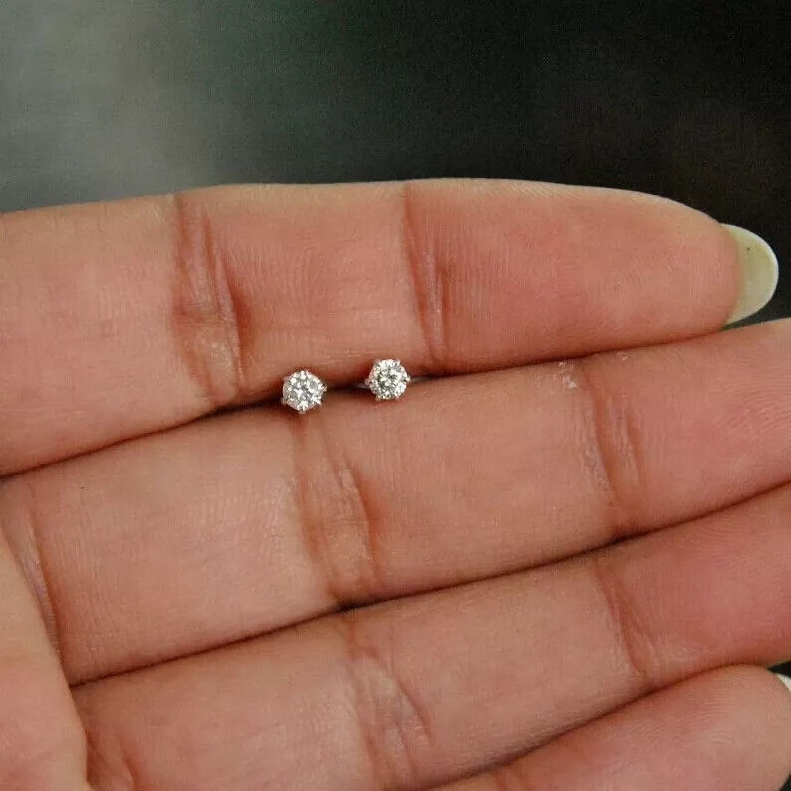 0.20 Ct Lab-Created Diamond Tiny Solitaire Stud Small Women Earrings 925 Silver