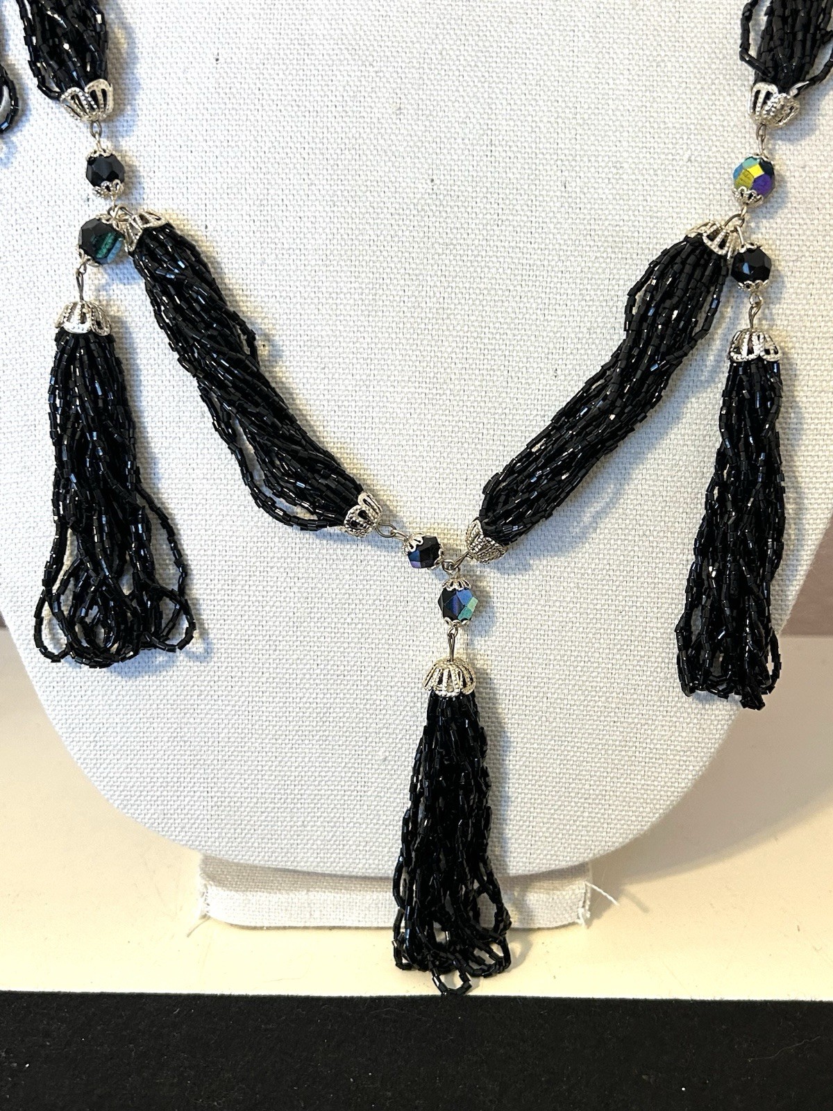 Vintage Glass Necklace Multi Tassel Japan Opera Sautoir Art Deco Revival 36”