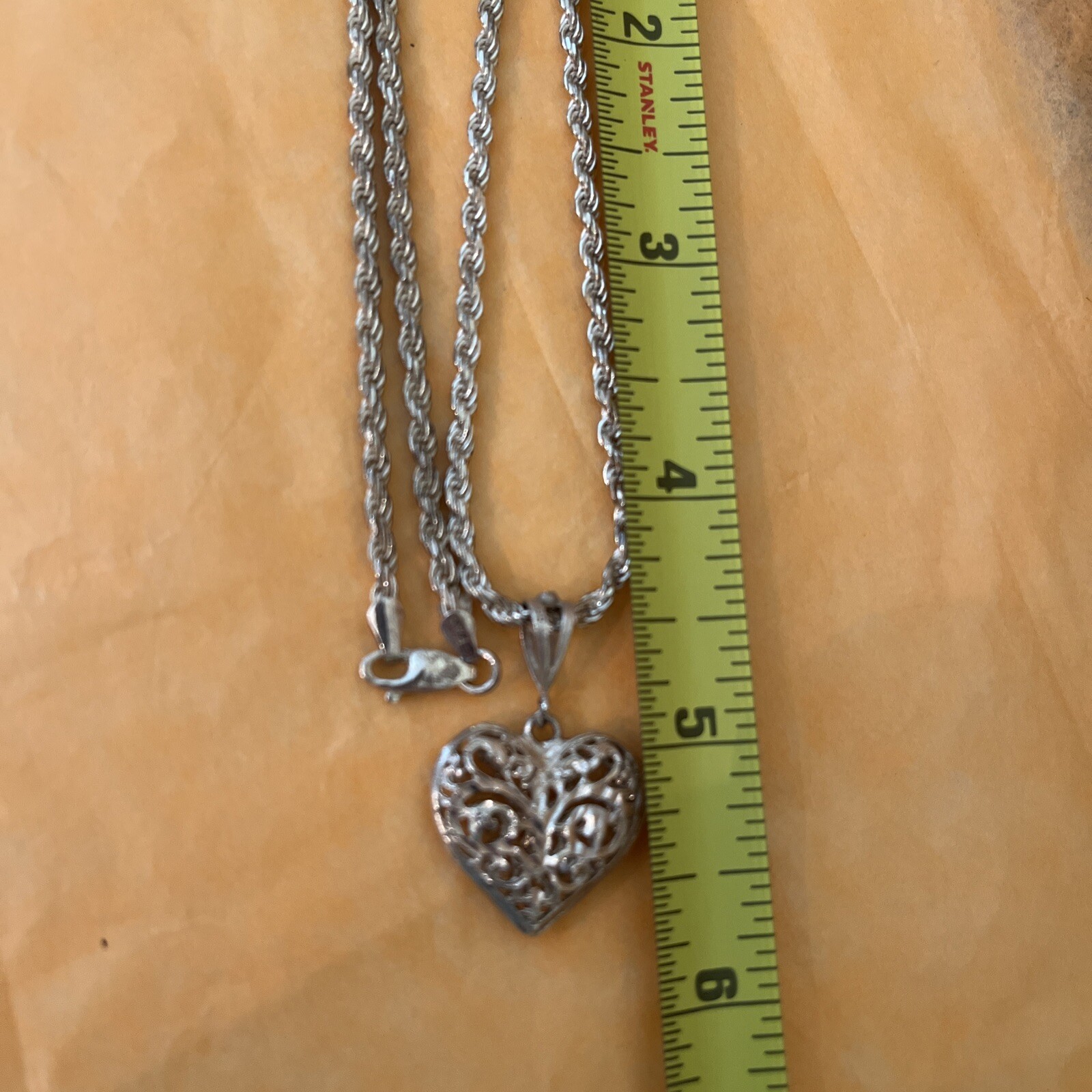 ❤️VTG FAS 925 THICK ROPE CHAIN WITH 925 HEART PENDANT 11-1/2” HANG CHAIN 20g