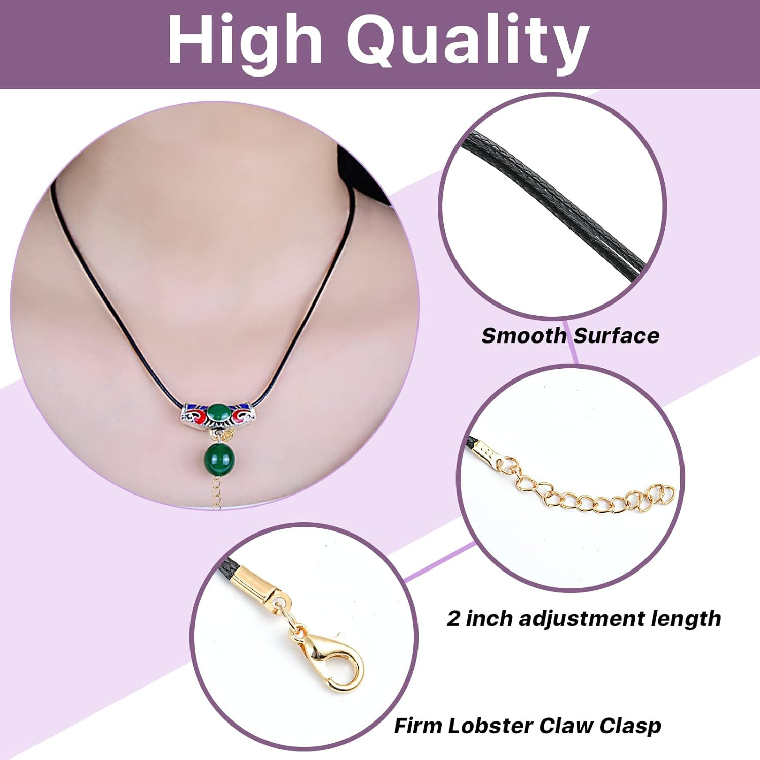 200 Cs Waxed Leather Necklace Córdoba with Clasps, Braided Rope Jewelry with Lob