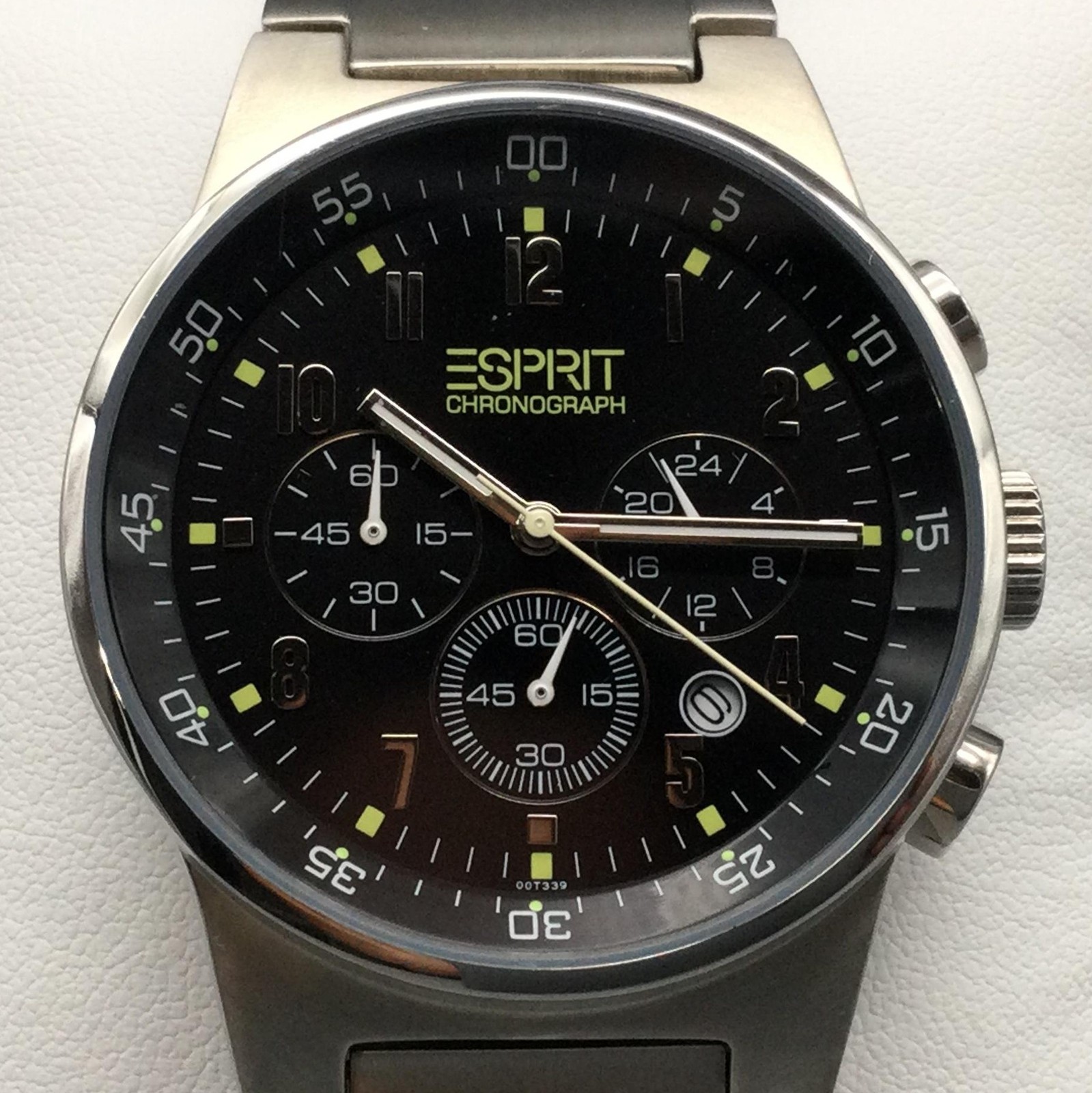 Esprit Mens Watch 39mm Black Stainless Chronograph ES000T31041 New Battery 8.25″