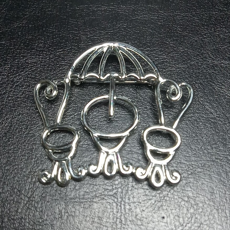 Vintage AK Anne Klein Pin Brooch Table And Chairs Silver Tone. 9860