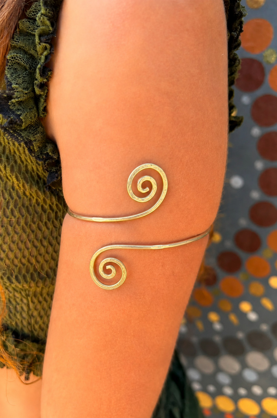 Handmade Spanish Copper Upper Arm Cuff Adjustable Spiral Armlet Artisan Jewelry