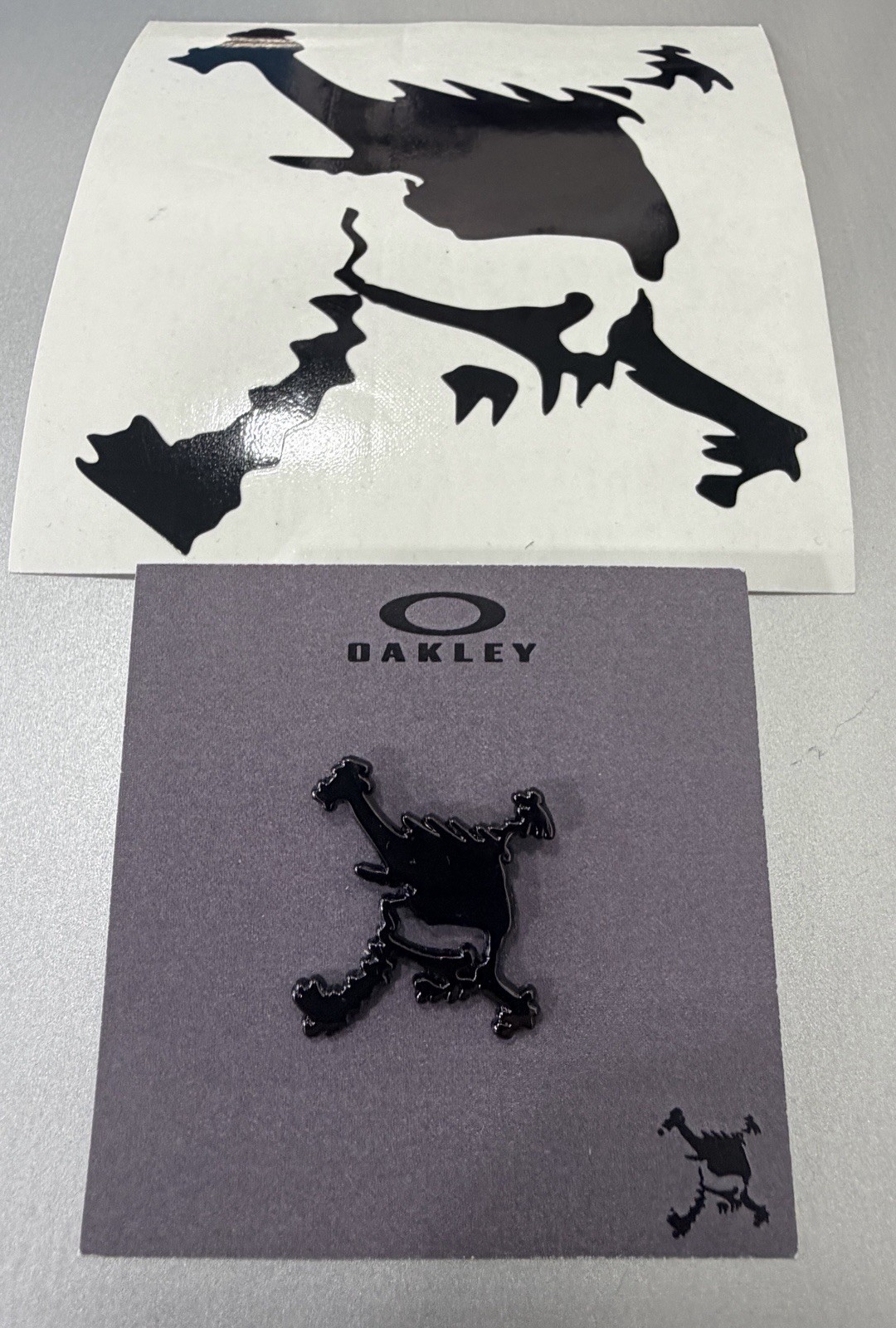 Oakley Skull Logo Metal Pin Glossy Black Enamel, Free Decal w/ Purchase