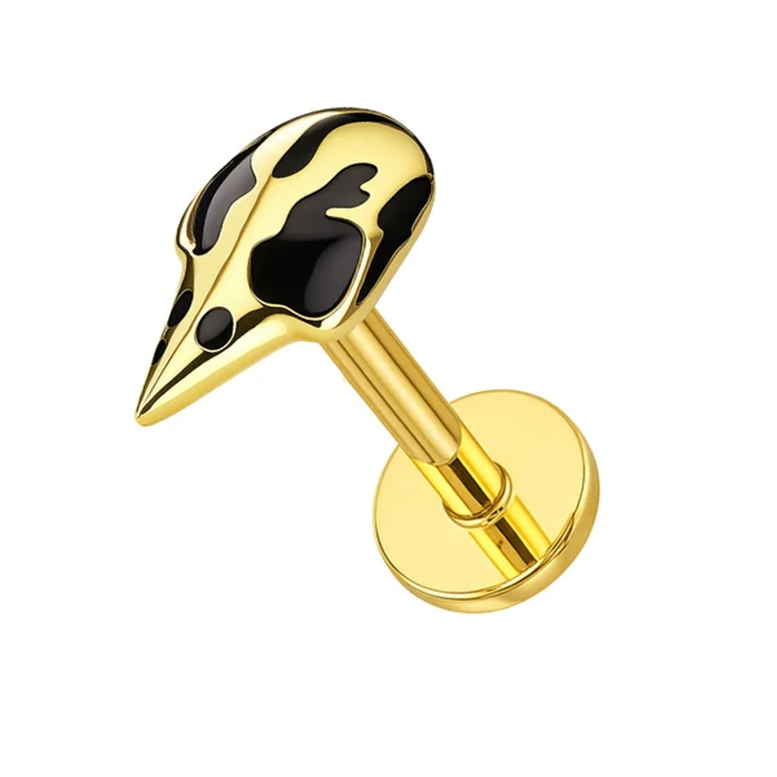 G23 Titanium Raven Skull Threadless Push Fit Flat Back Labret Helix Tragus Stud