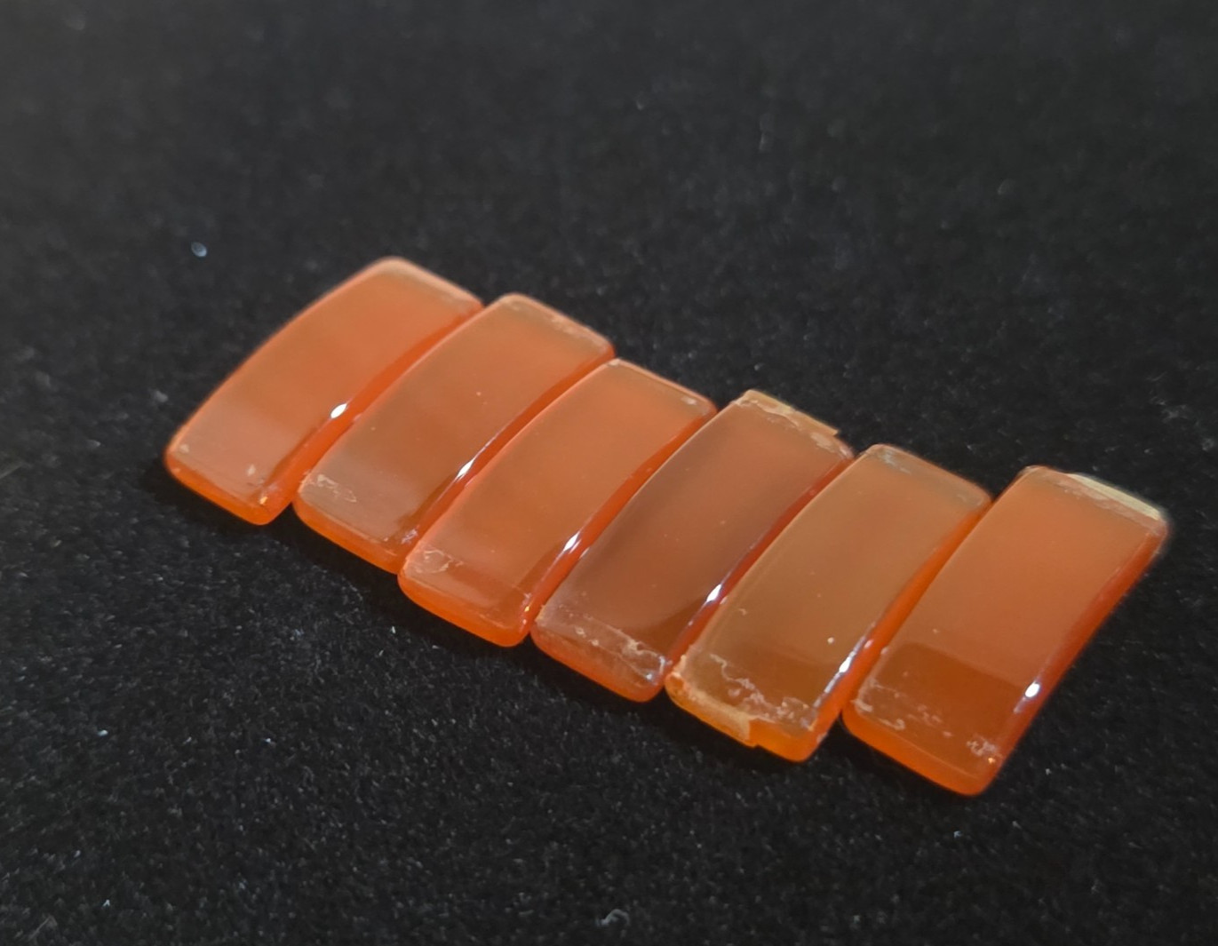 Vintage Orange Carnelian Agate Cabochon Rectangle Stone Panels lot of 6