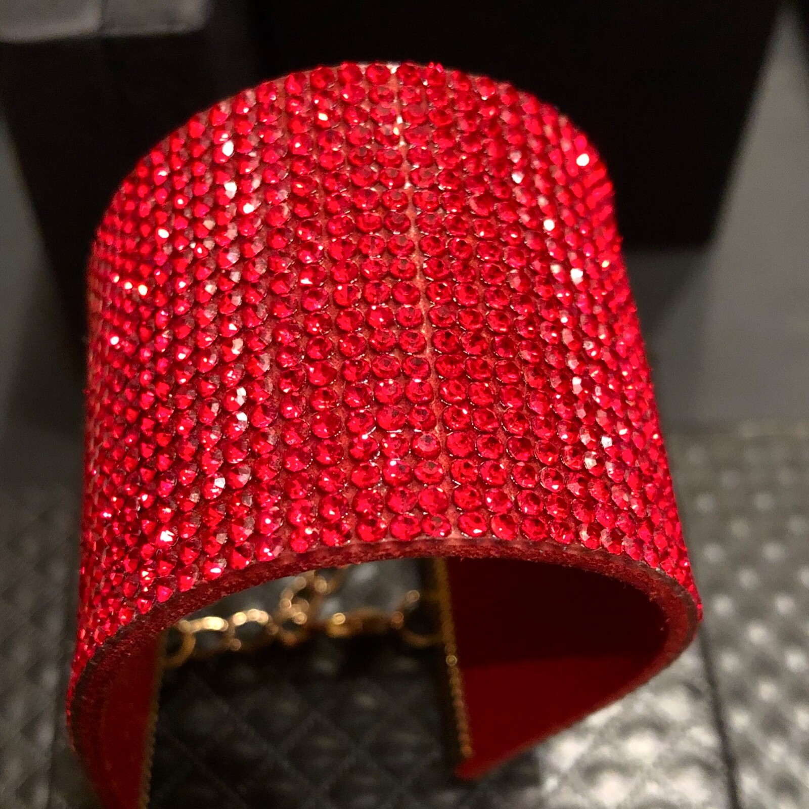 Alcantara Leather Wide Bling Swarovski Elements Wide Red Cuff Bracelet 6” + 2.5″