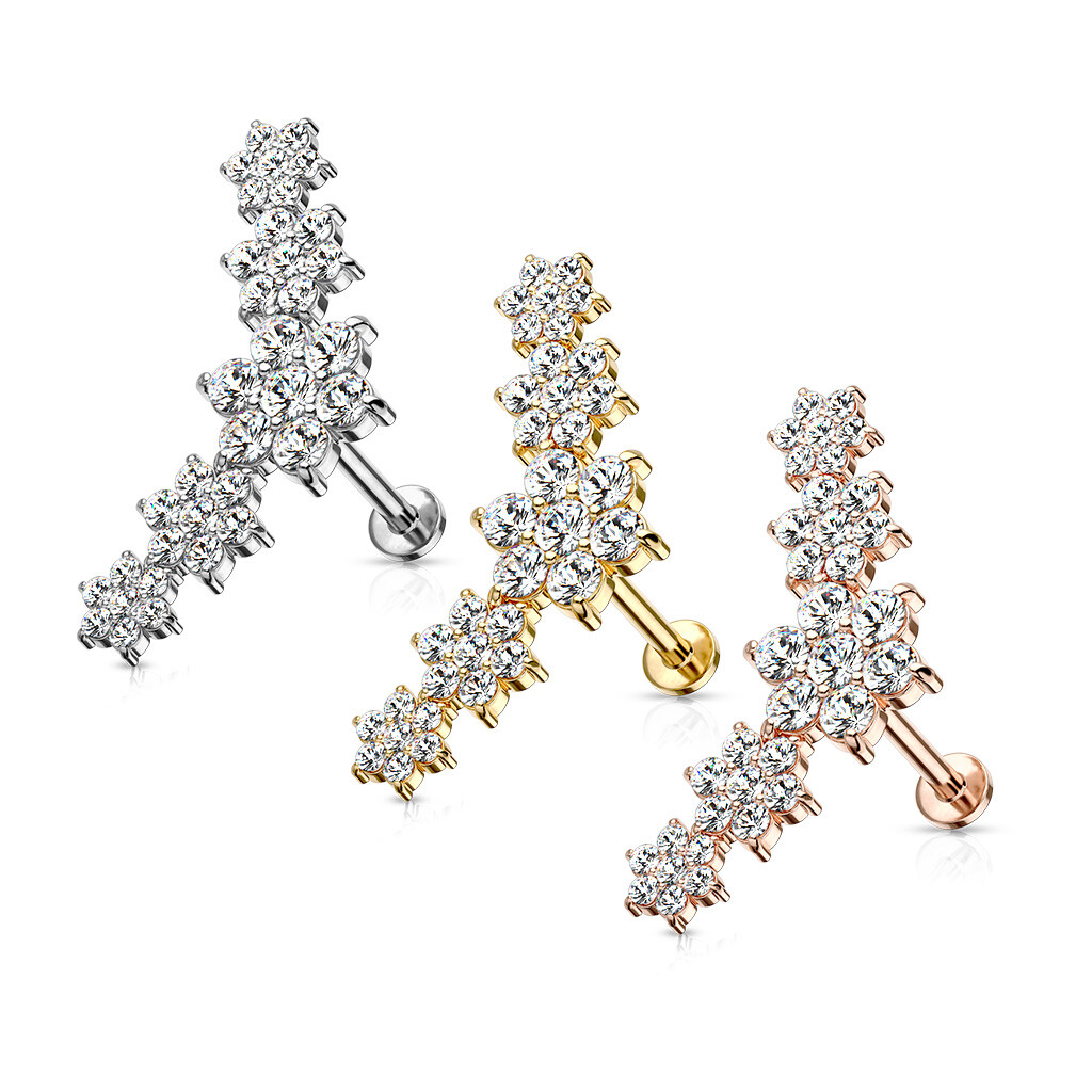 5 Tiered CZ Flower Curve Top Conch Tragus Helix Daith Ear Cartilage Piercing 16G