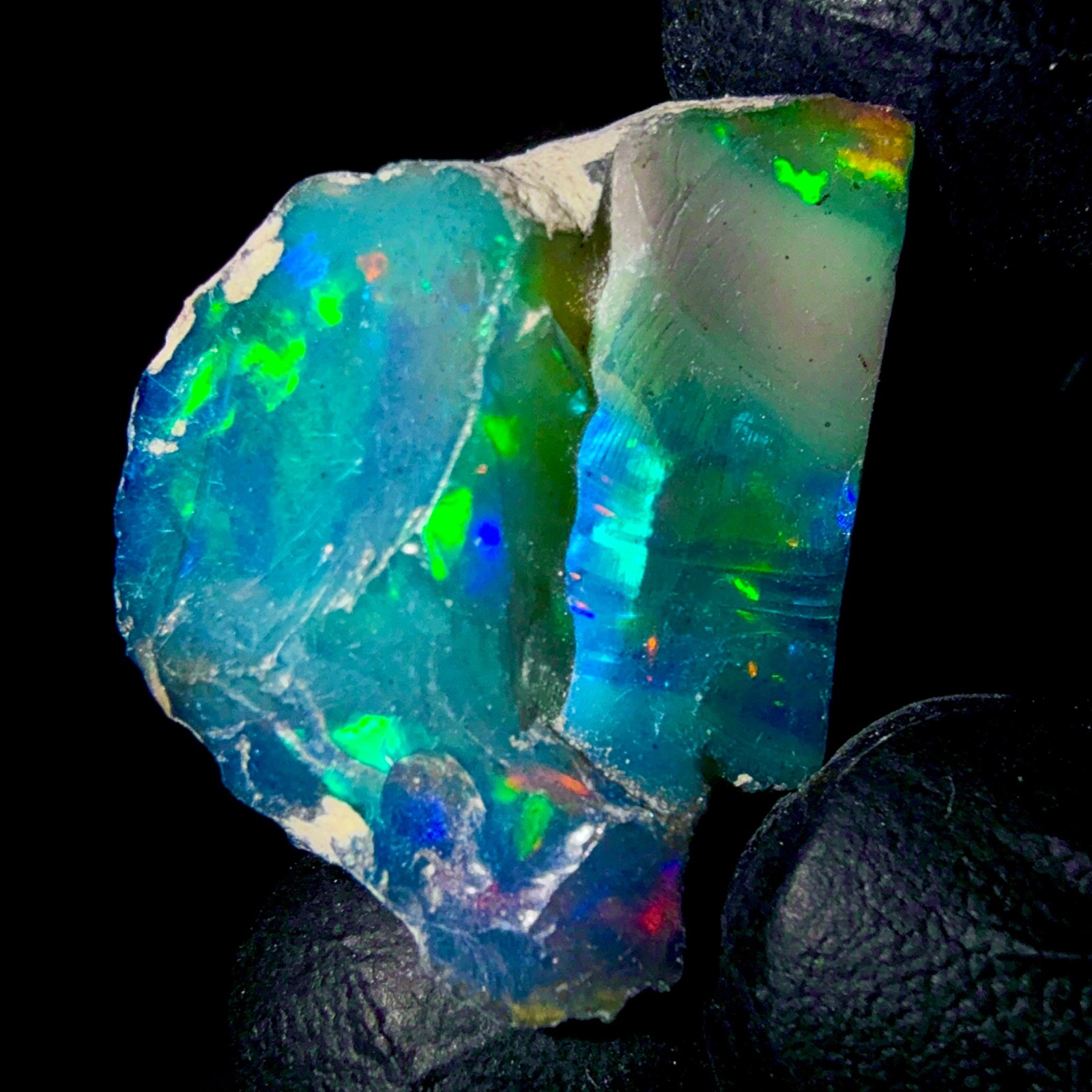 Ethiopian Fire Opal gemstone, Black Dry opal, Natural opal rough 24.5Ct 26×20 mm
