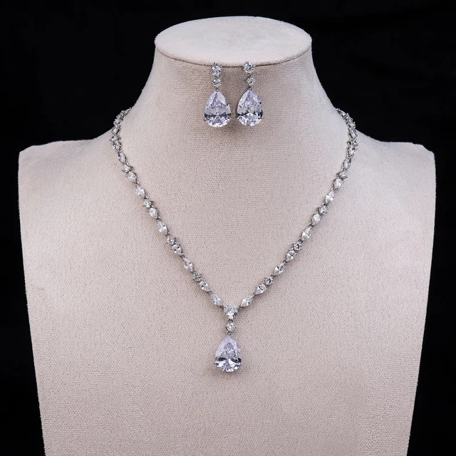 15CT Multi Shape Lab-Created Diamond Tennis Necklace Earrings 14K Gold Plated