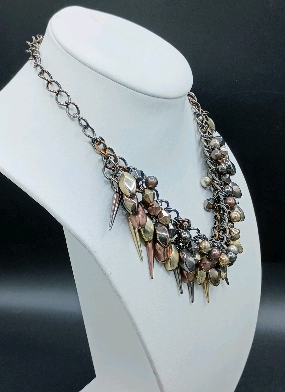 Mod Goth Rocker Punk Style Bib Necklace Arrow Mixed Metal Tone Geometric Beaded