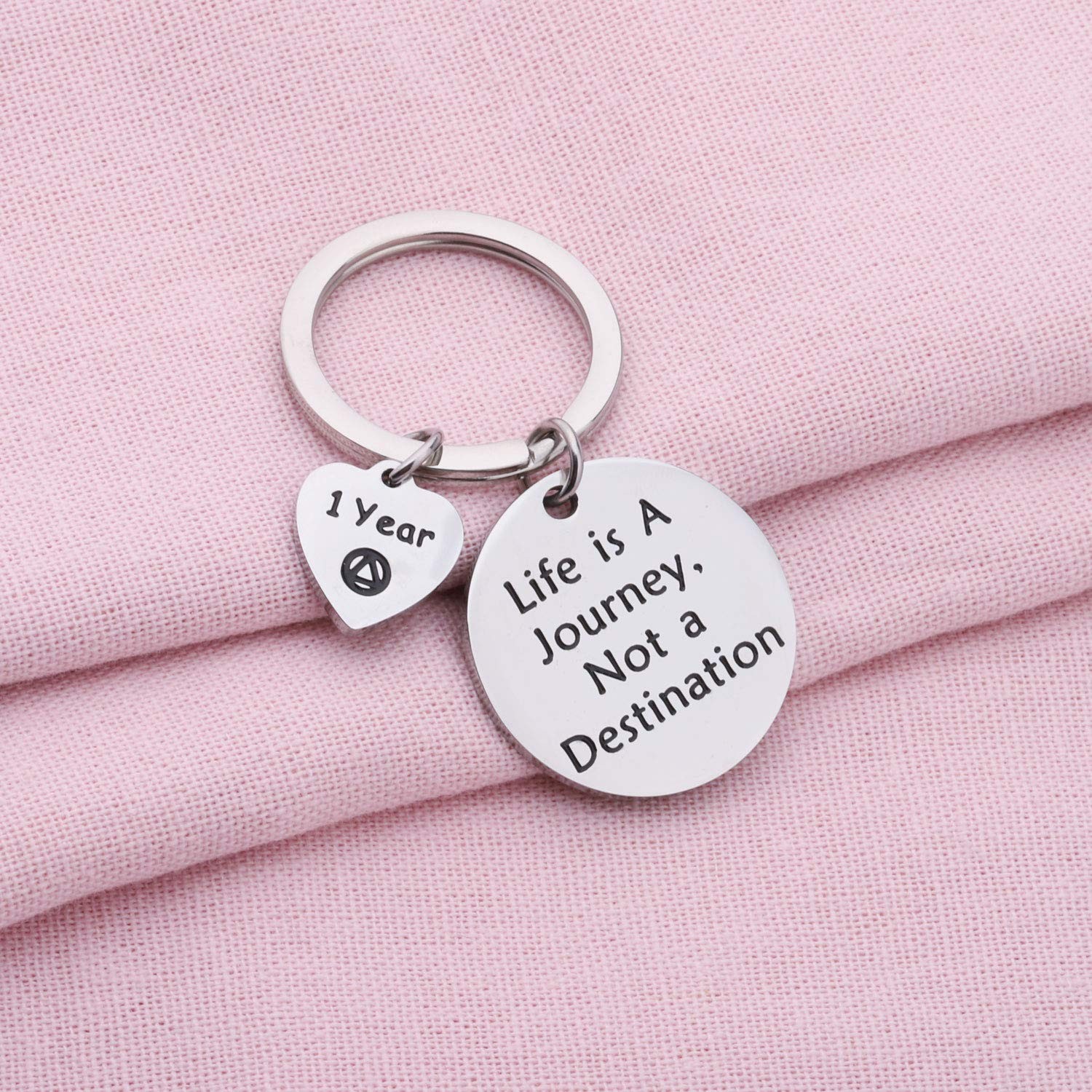 Sober Gift Sobriety Anniversary Keychain Life is Not A Destination 1 Month 6 Mon