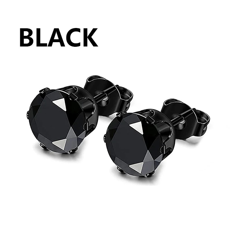 Black Punk Stainless Steel Stud Earrings Round Vintage Piercing Black Jewelry