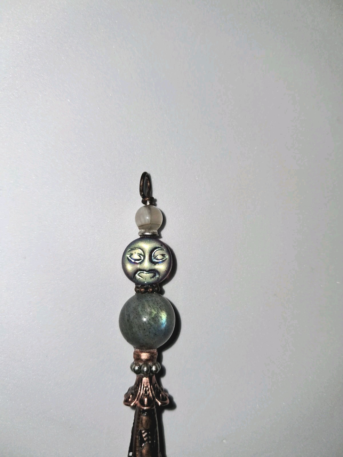 LABRADORITE R MOONSTONE & Glass Purple AB MOON FACE MILKY QUARTZ Crystal PENDANT