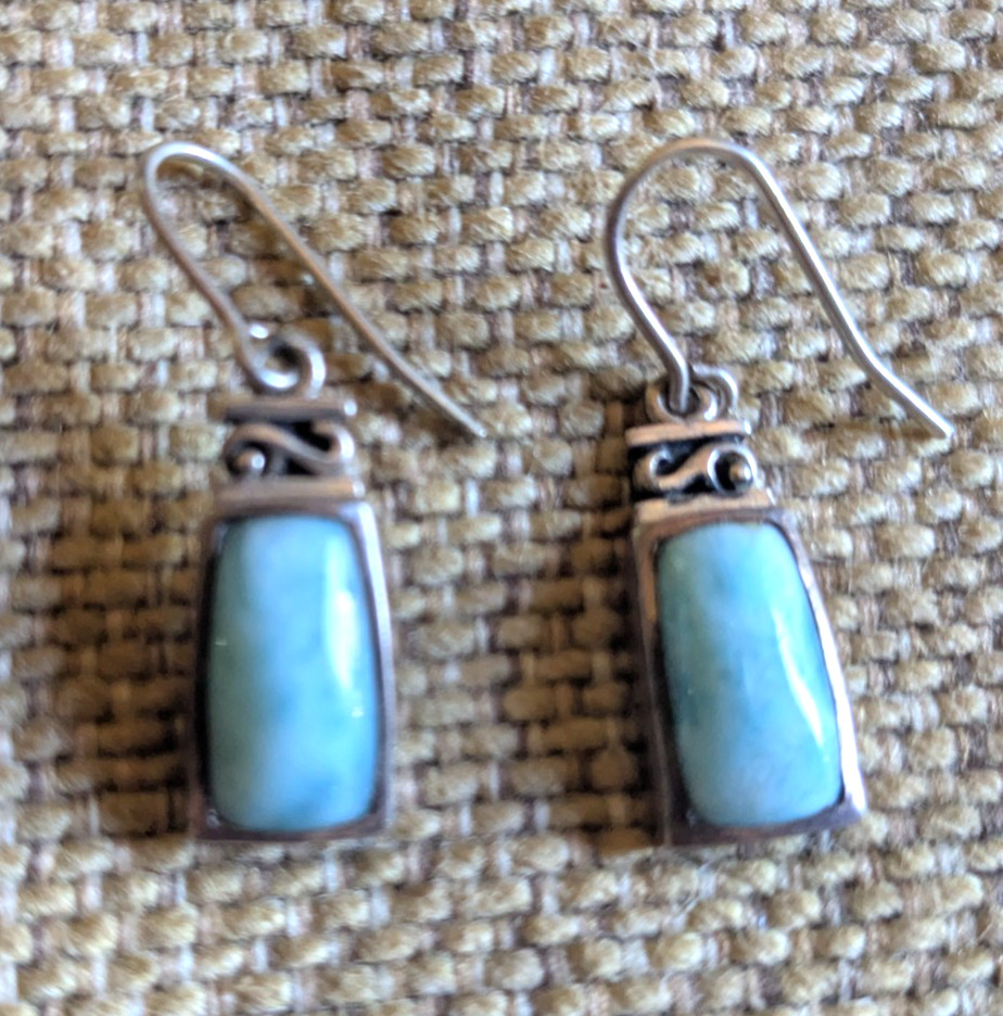 Marahlago larimar sterling silver earrings 1 3/8″ L Caribbean ocean beach
