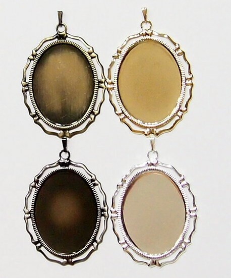 8 Shiny Gold 25x18mm Victorian Art Deco Big Loop Pendant Settings 42x26mm