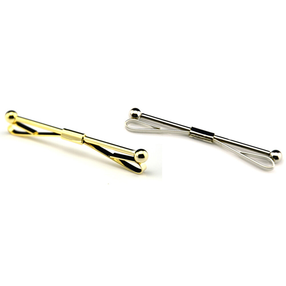2 Packs Men’s Collar Pin Chain Tie Bar Business Suits Jewelry (Silver / Gold)