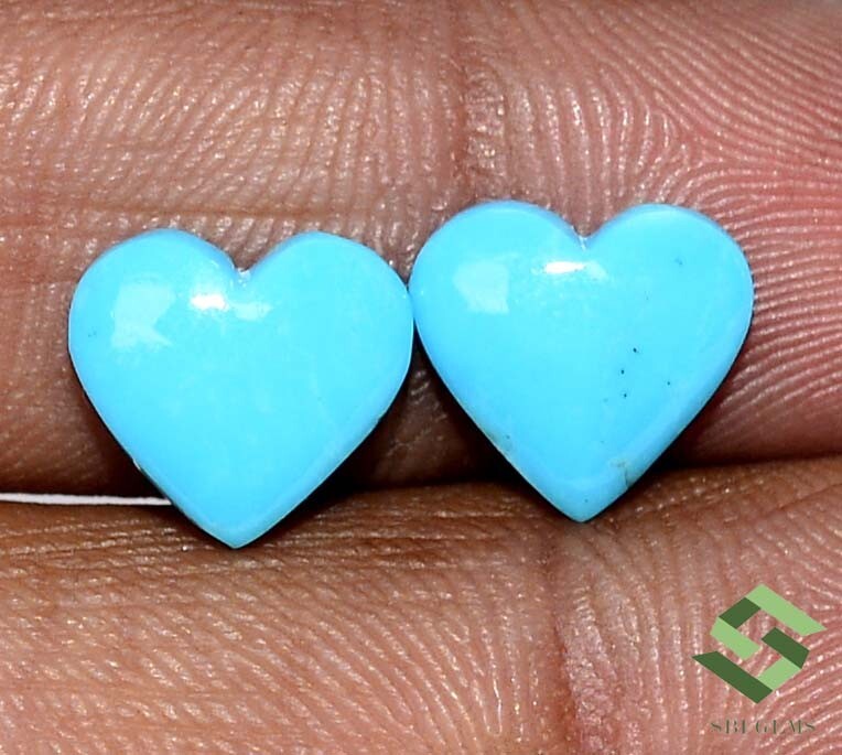 10×10 mm Natural Turquoise Heart Shape Cabochon Pair 4.94 CTS Loose Gemstones