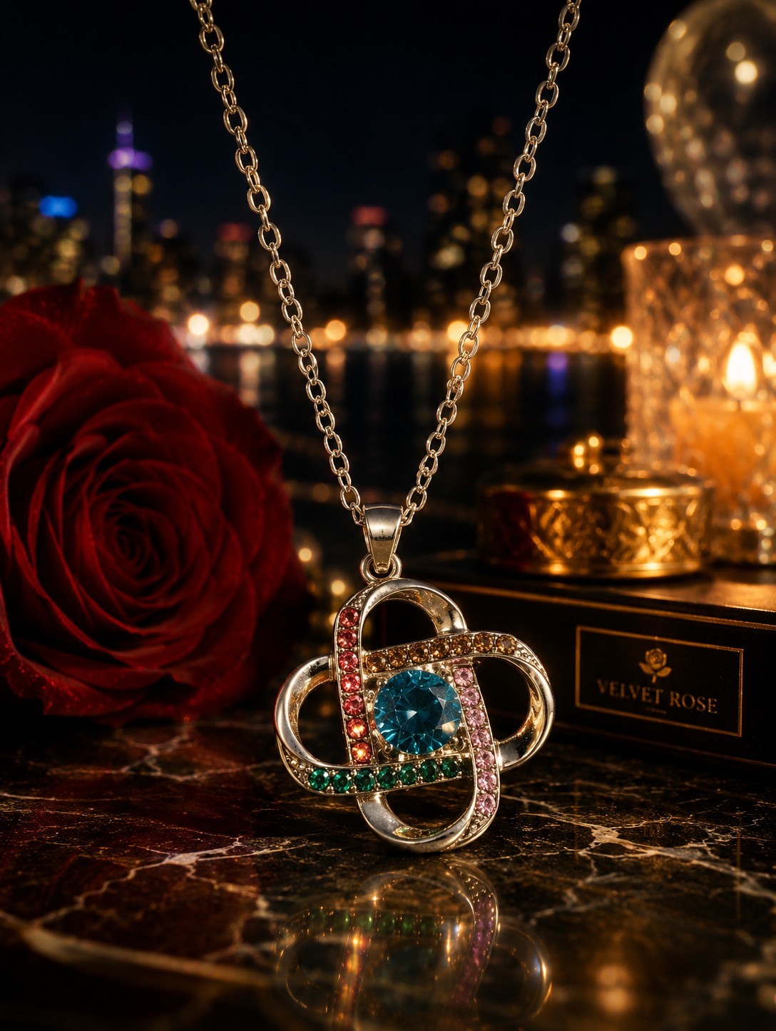 Women’s Infinity Knot Pendant Necklace Mint Green Crystal Multicolor CZ Stones