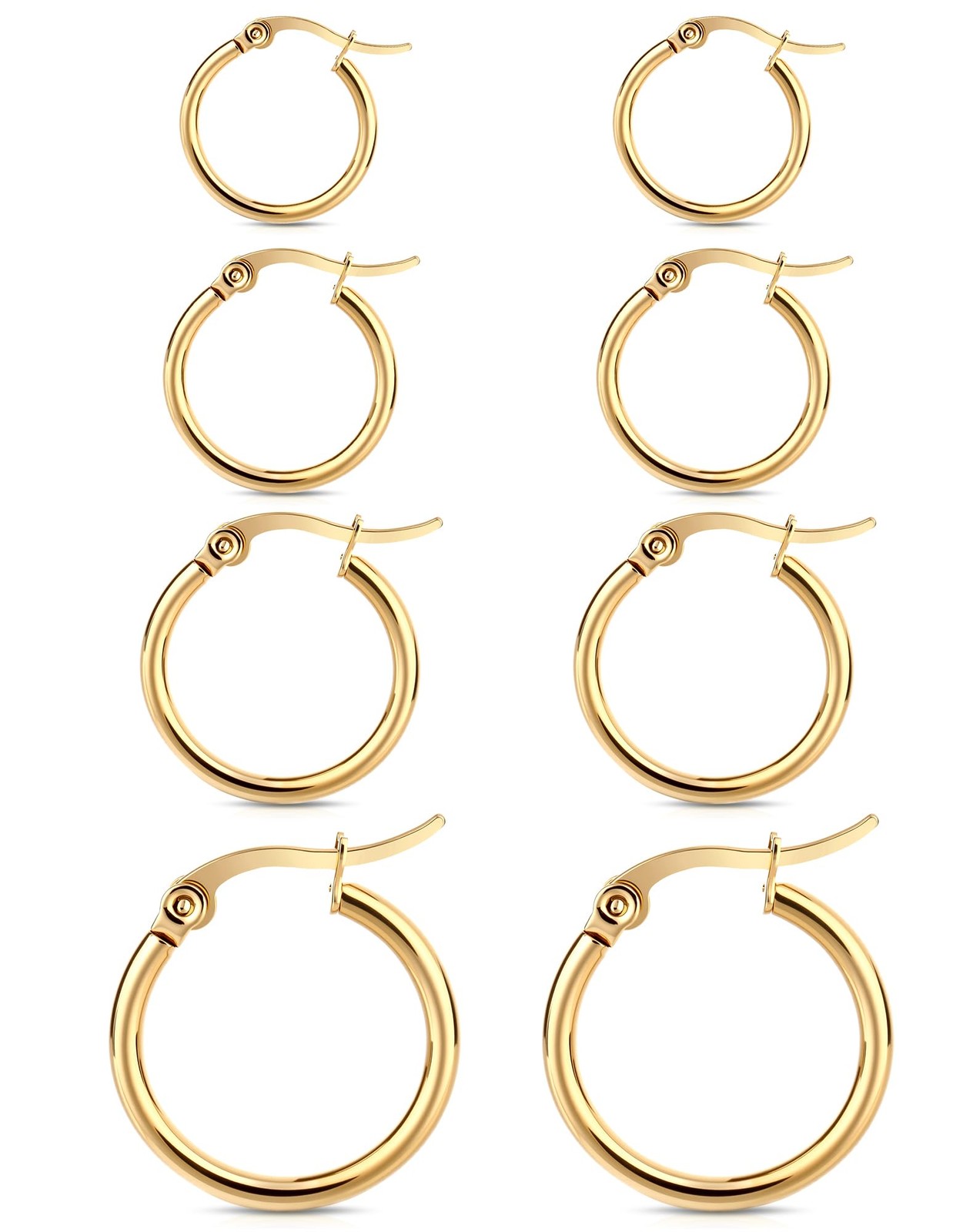 4 Pairs Gold Silver Hoop Earrings for 10mm, 12mm, 15mm, 20mm, – 4