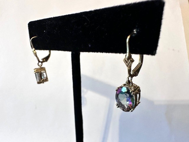 Estate 10K Yellow Gold Mystic Topaz Dangle Drop Earrings