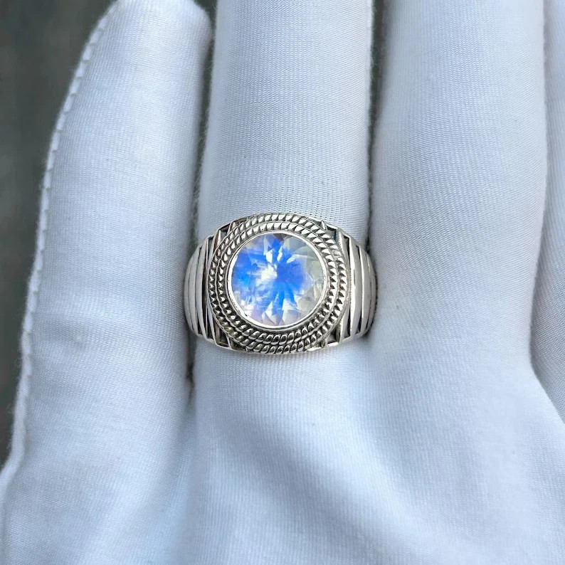 Natural Moonstone Ring 925 Sterling Silver Men’s Statement Handmade Ring