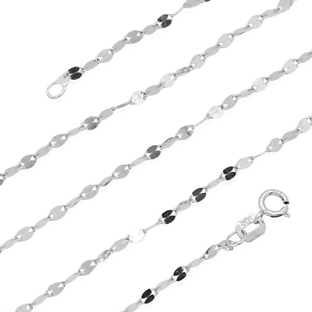 14K White Gold Diamond-Cut 2mm Fancy Italian Mirror Chain Necklace 18″
