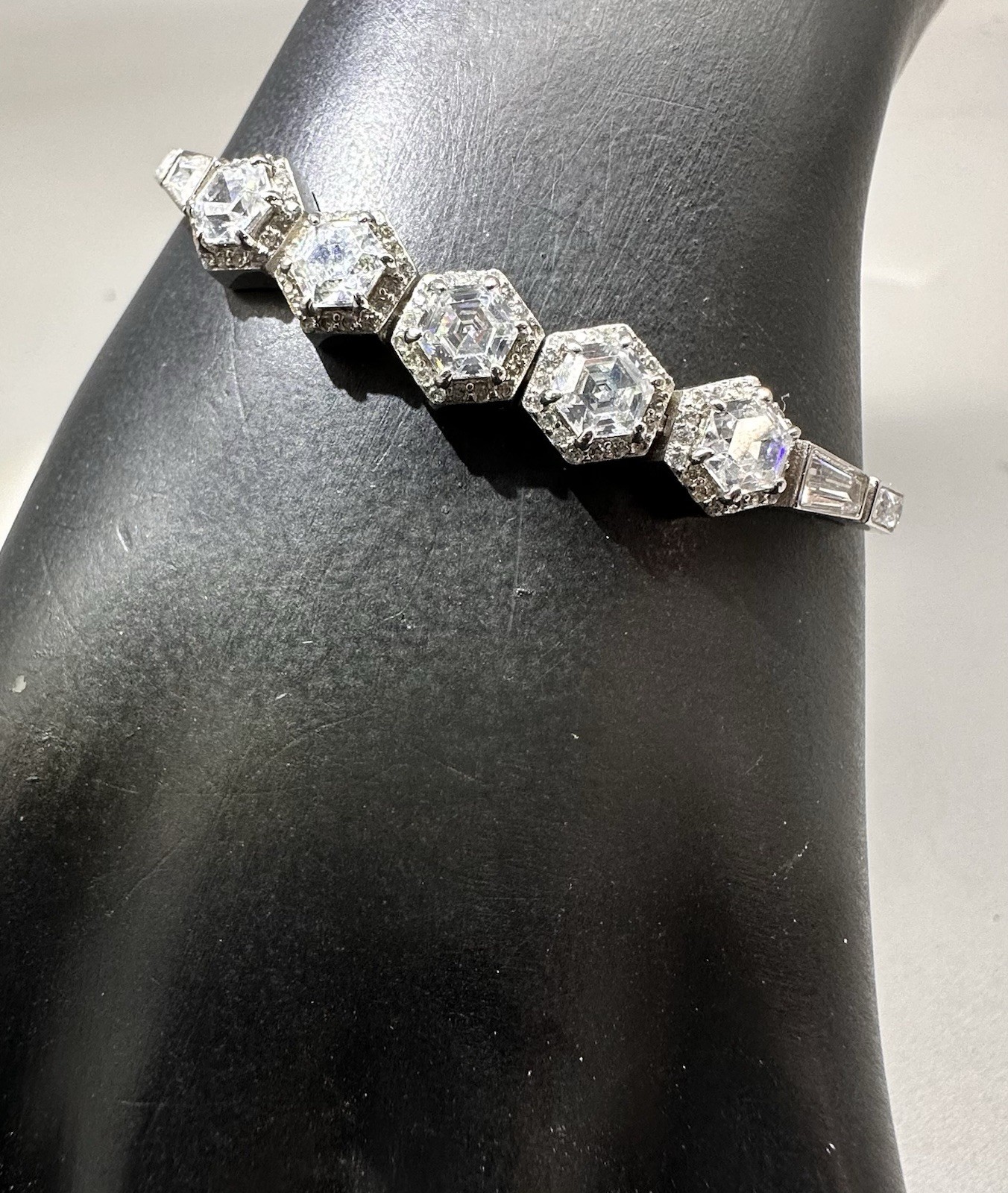 HENRI BENDEL Crystal Adjustable Slider Bracelet Rhodium Plated