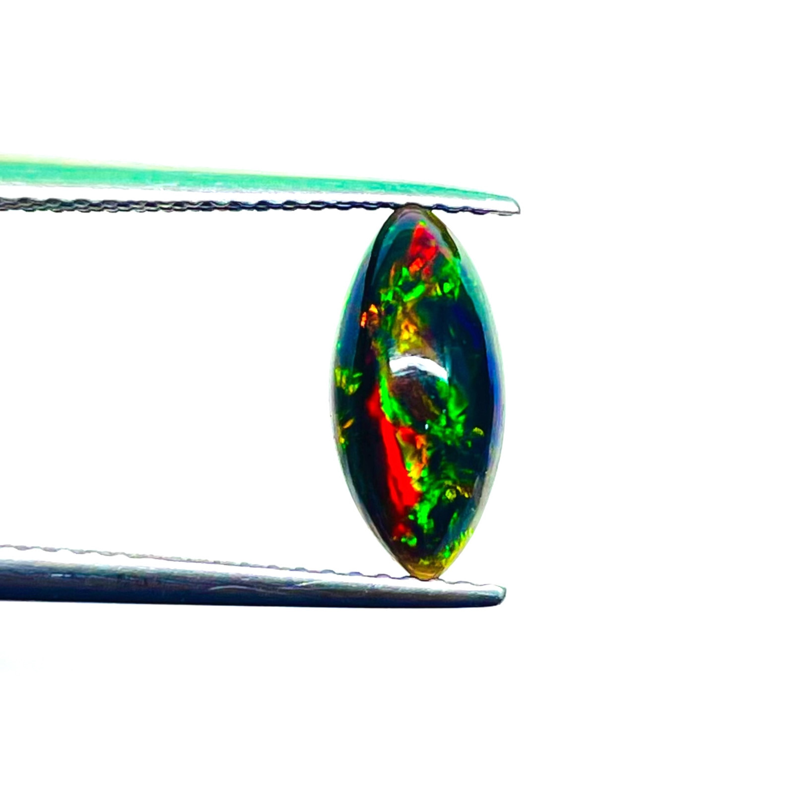 0.98 Ct Natural Ethiopian Black Opal 12×5.5mm Marquise Flashy Cabochon Gemstone