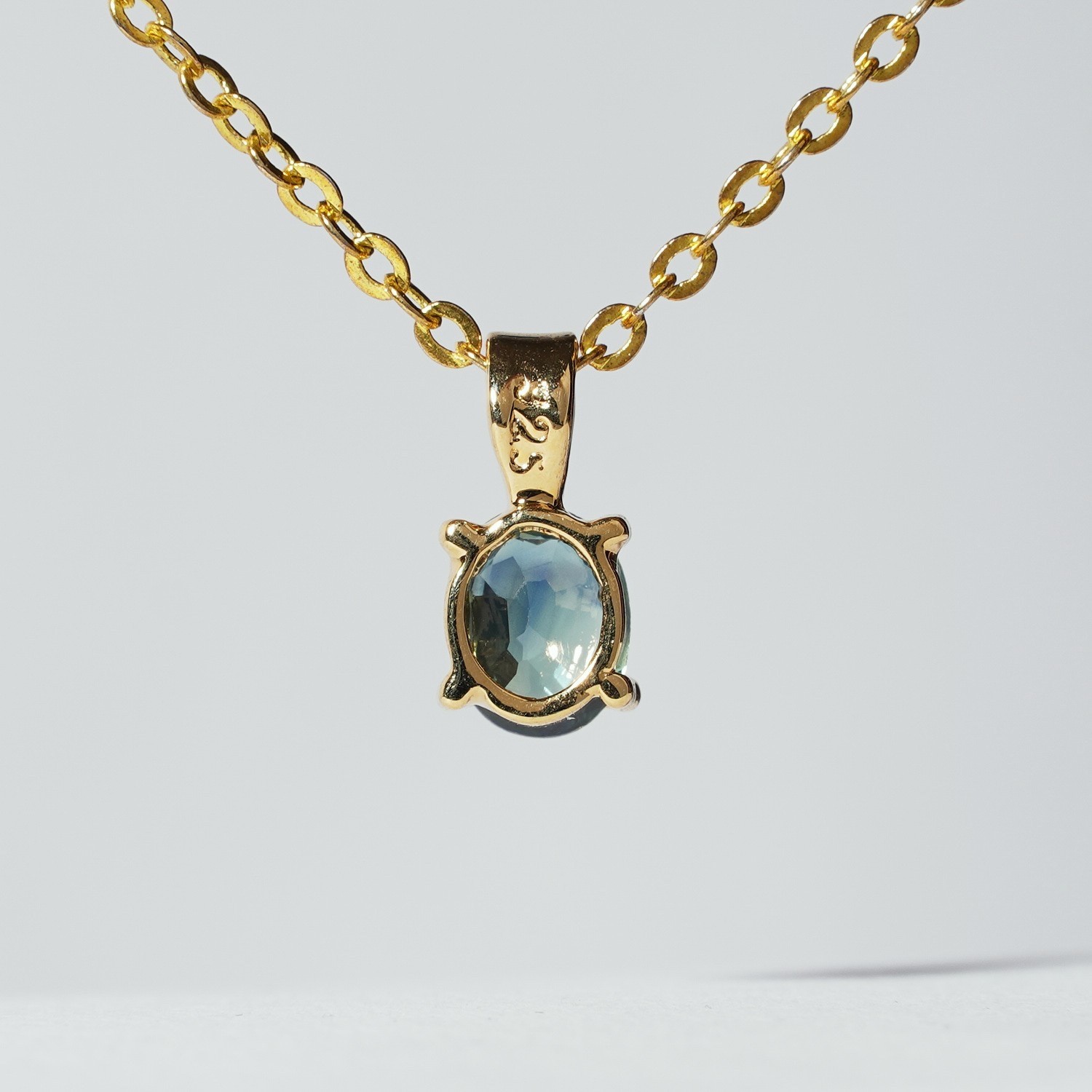 Australian Teal Blue Parti Sapphire .9ct Oval Solitaire Pendant 18k Gold Vermeil